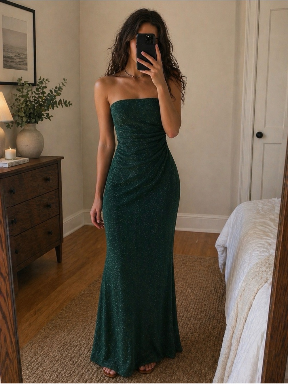 Strapless Emerald Green Evening Gown